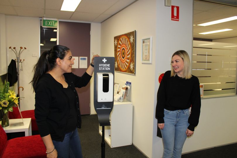 Susan (left) and Clare (right) at Domestic Violence Crisis Service office.