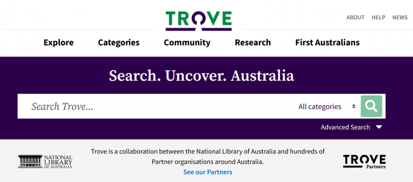 Screen shot of new Trove home page