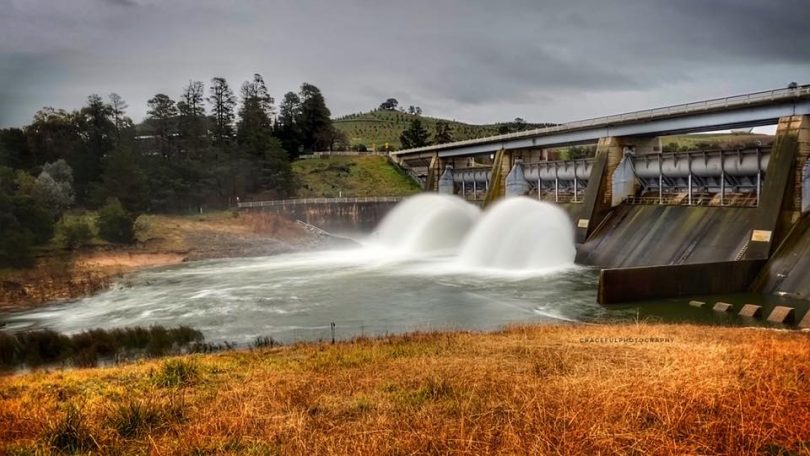 Overflow at Scrivener Dam on Sunday (26 July)