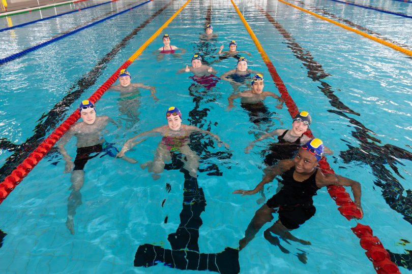 Woden Sharks swim club members in pool at Stromlo Leisure Centre.