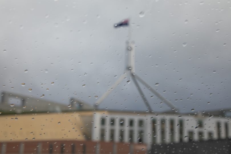 Storm Clouds, windy weather, wet weather, rain over Parliament House Photo: Michelle Kroll