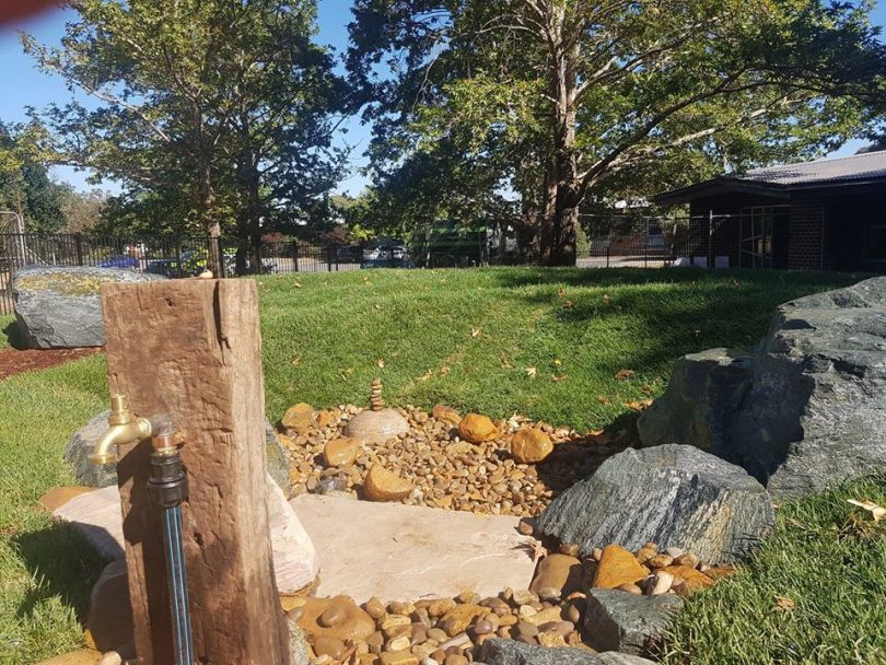 A water harvesting system in a Canberra backyard