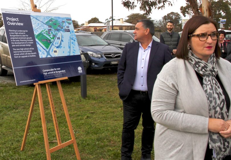 Member for Monaro and Deputy Premier John Barilaro with NSW Minister for Education and Early Childhood Learning Sarah Mitchell at the site of the new Bungendore High School.