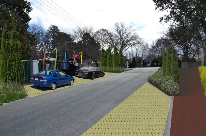 Formal parking areas and footpaths in Pialligo