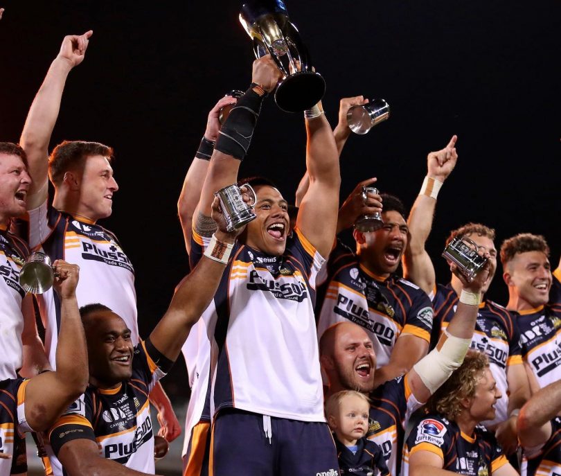 The Brumbies celebrating