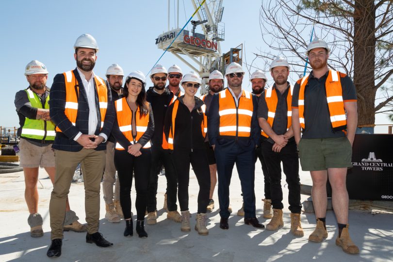 Geocon crew at site of Grand Central Towers in Woden