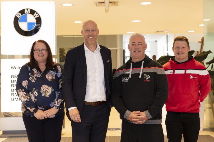 Martine Pekarsky, Rolfe Classic Principal Patrick Van Den Bogaart with Tuggeranong Vikings Nick Scrivener and Ryne Bowden 