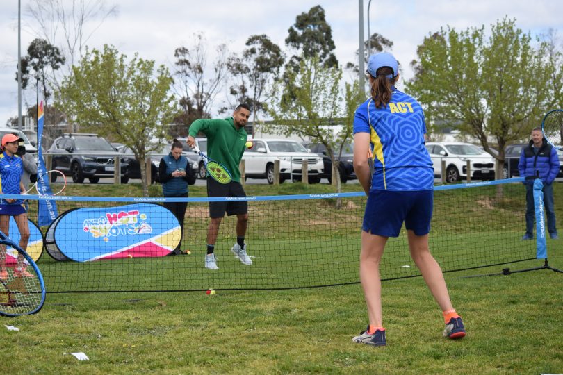 Nick Kyrgios at the ACT Labor announcement of a proposed community tennis facility at Gungahlin. Photo: Tennis ACT.