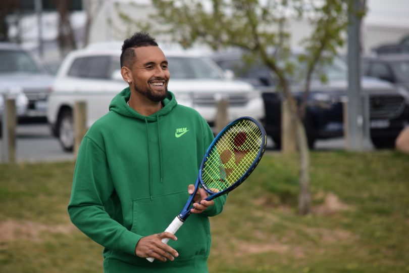 Nick Kyrgios at the ACT Labor announcement of a proposed community tennis facility at Gungahlin. Photo: Tennis ACT.