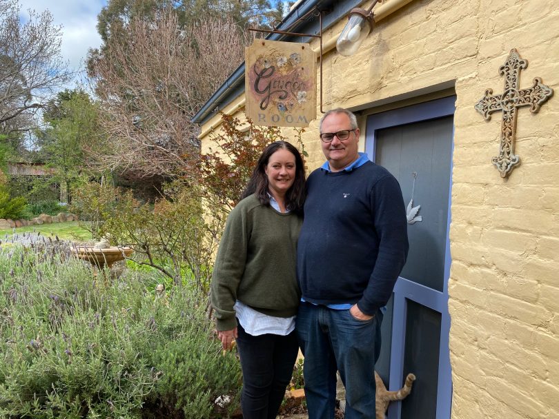 Charlie de la Barre de Nanteuil and his wife, Julia, standing outside The Globe Inn.