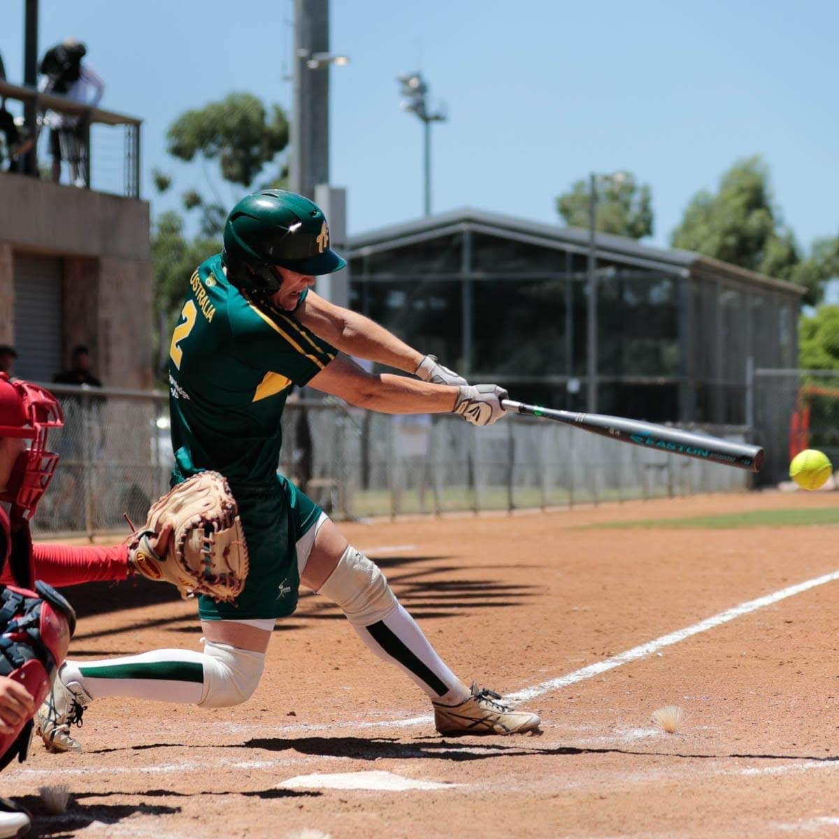 Clare Warwick batting for the Australian softball team in 2020. 