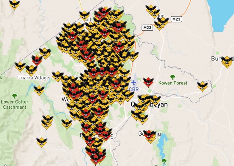 Magpie swooping map from 2020