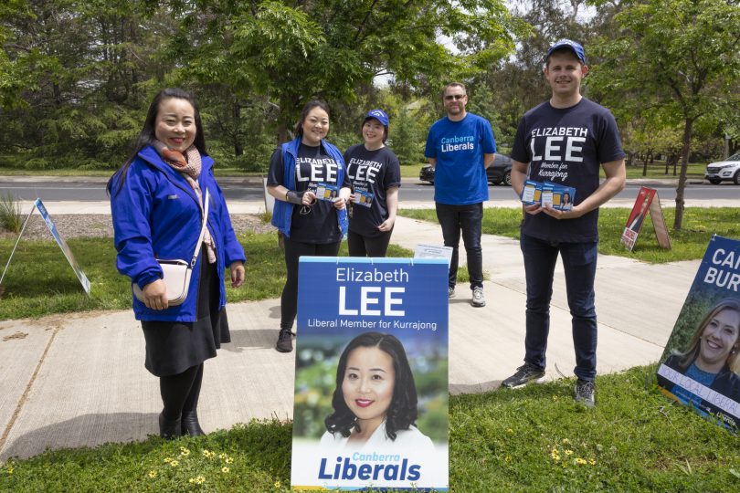 Elizabeth Lee campaigning on ACT election day in 2020