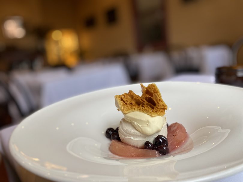 Brown sugar meringue dessert at Banksia Restaurant.