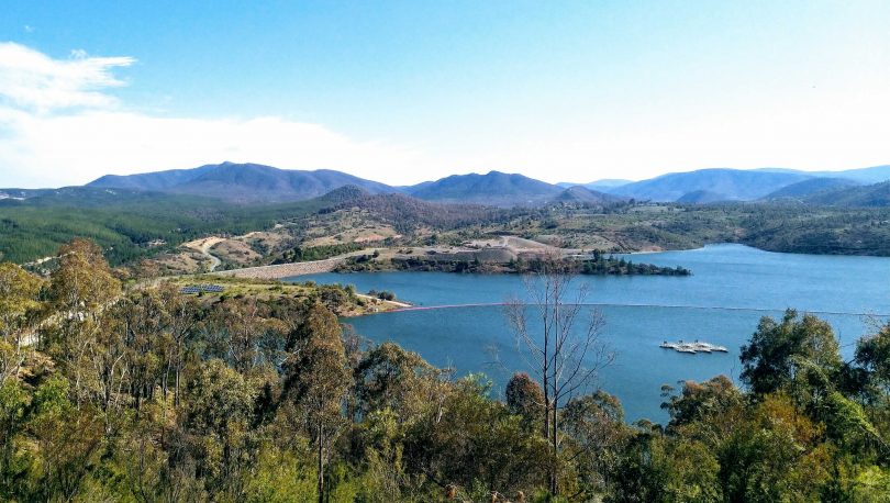 A very full Cotter Dam at capacity at the beginning of October.