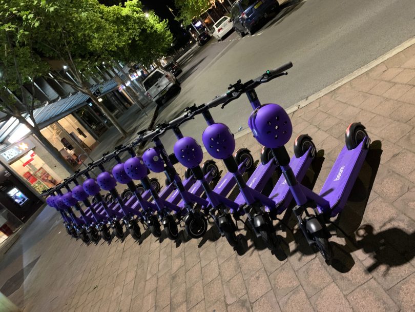 Beam e-scooters at Ainslie Place in Civic. Photo: Photox - Canberra Photography Services.