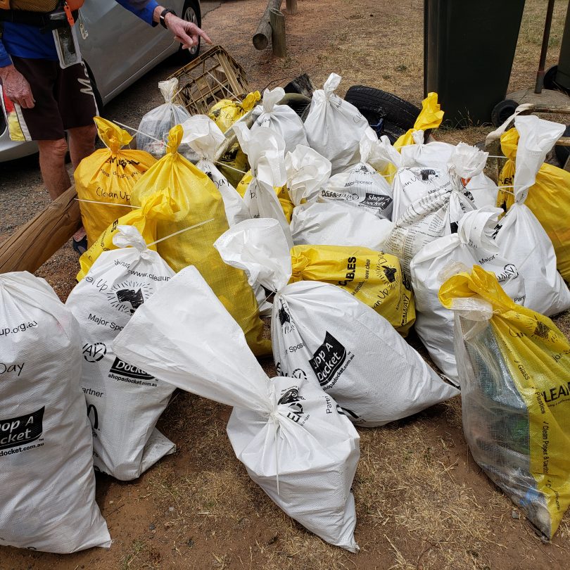 Bags of rubbish collected from Lake Burley Griffin clean-up day.