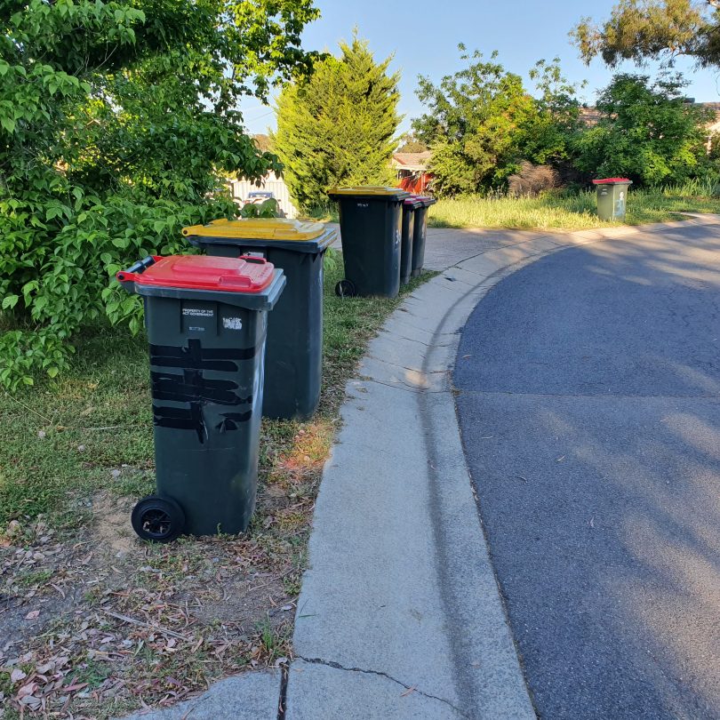 Garbage bins in a Canberra street.