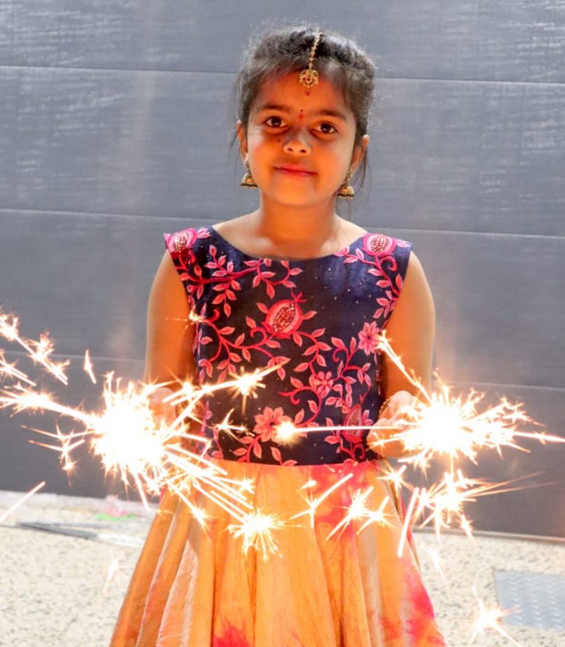 Indian girl holding sparklers