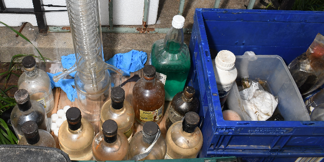 A large quantity of volatile chemicals was safely removed from a makeshift drug lab in Higgins this week. Photo: Supplied.