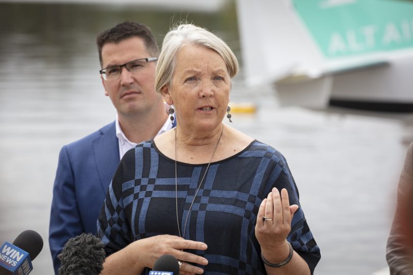 sally barnes at a media conference discussing seaplanes