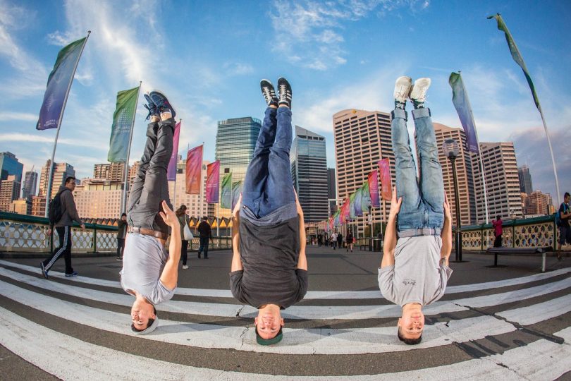 Three breakdancers