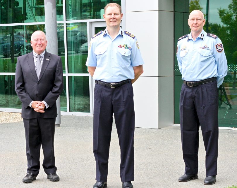 Mick Gentlemen with ACT SES Chief Officer Anthony Draheim and Deputy ESA Commissioner Ray Johnson