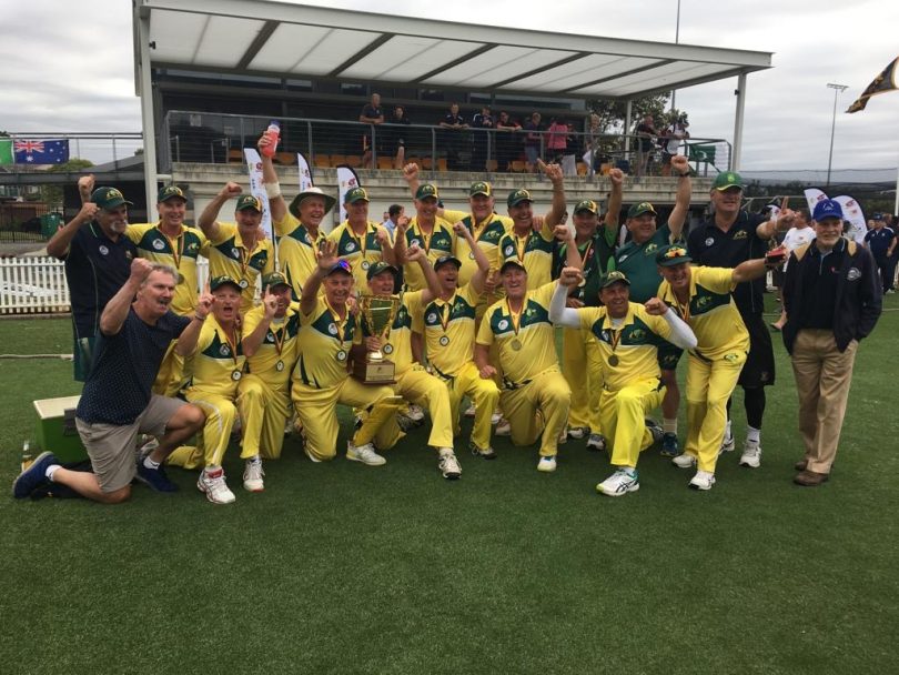 Peter and his over 50s Cricket World Cup winning team