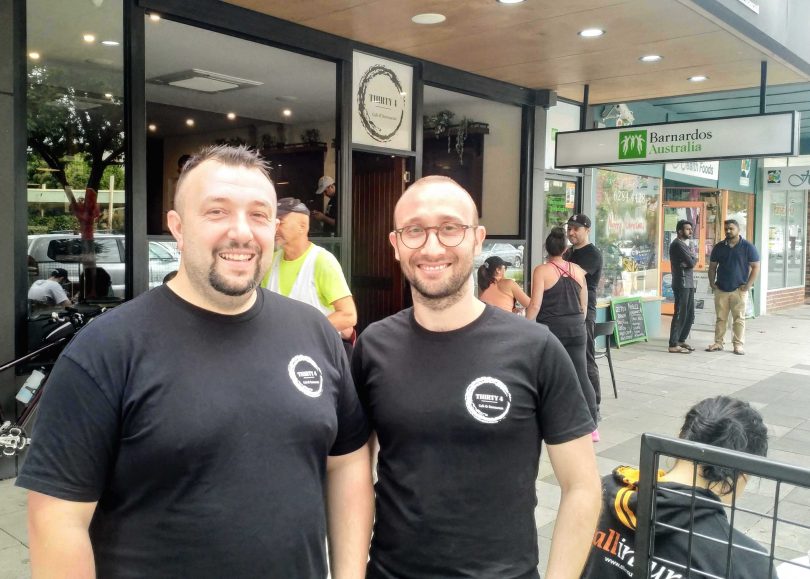 Mert Toplu and Huso Yilmaz outside Thirty 4 cafe in Queanbeyan.