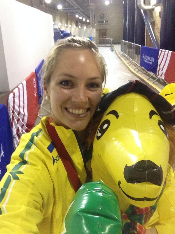 woman with inflatable kangaroo