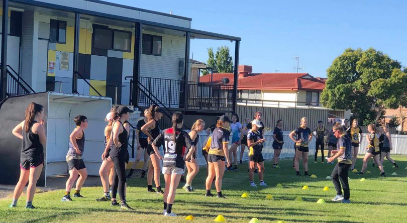 Queanbeyan Tigers women's players at pre-season training. 