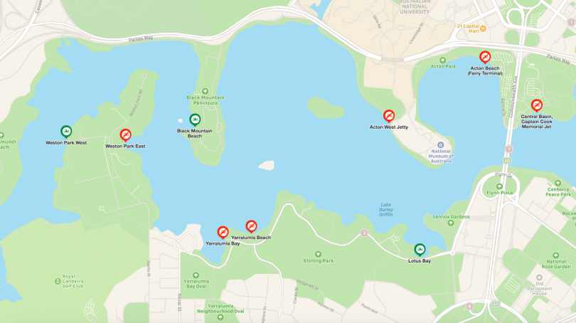 Map of Lake Burley Griffin