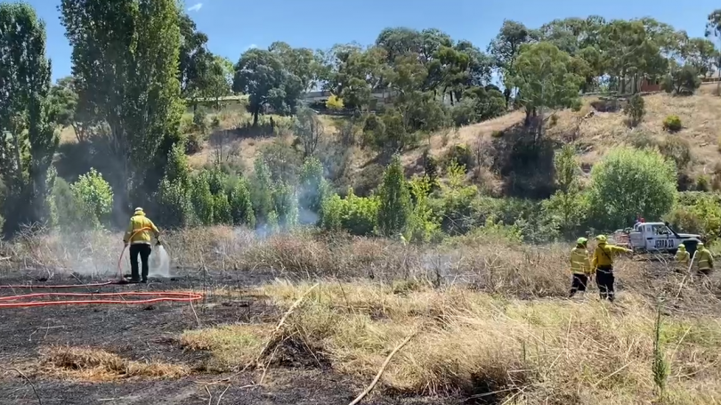 Firefighters mopping up at the scene of the grass fire at Oaks Estate