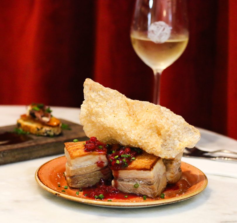 Pork belly with a crispy chicharron crust