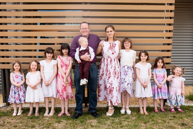 Claire Hooker and her husband Mark and their nine children