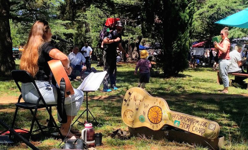 Musician Tori Chard performing at Haig Park Village Market.