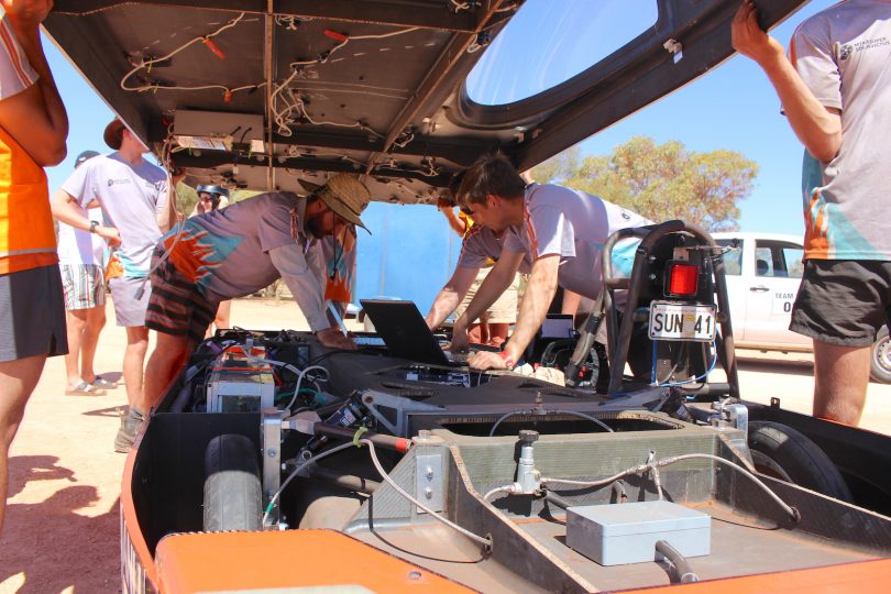 Under the bonnet of the ANU's solar powered vehicle.