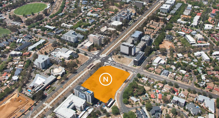 Overlay image of development site on Northbourne Avenue.