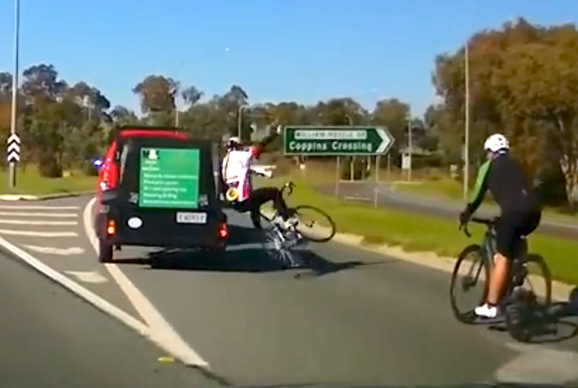 Dashcam image of the cyclist hit by a passing motorist in October last year