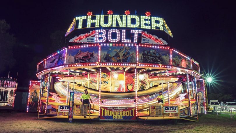 The famous Thunderbolt ride lights up during The Carnival.