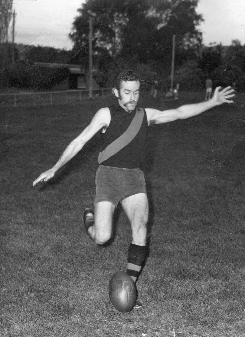 Edney Blackaby playing football in the 1960s.