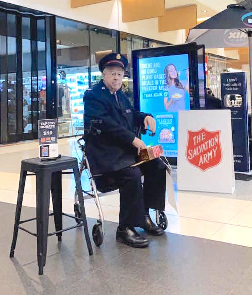 Alan Jessup collecting Salvation Army donations outside Canberra Centre.