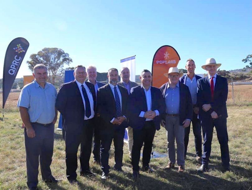 John Barilaro with a group of men for announcement of regional jobs hub.