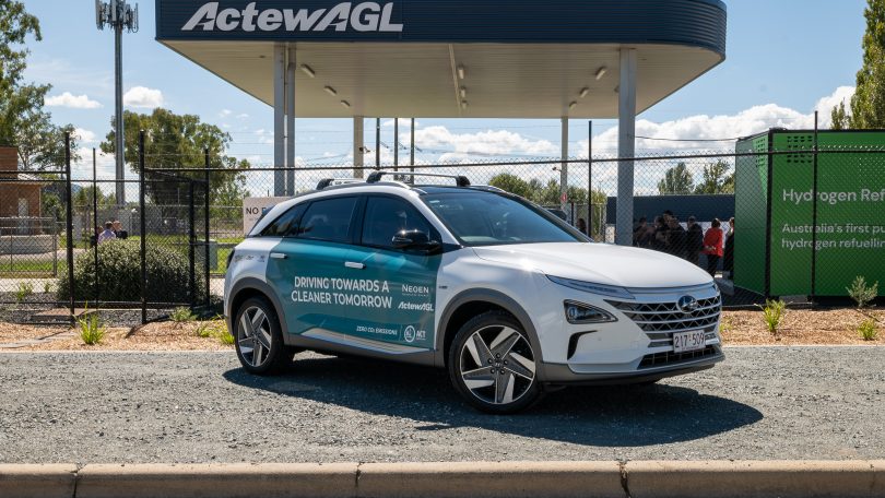 Hydrogen car at a new refuelling station