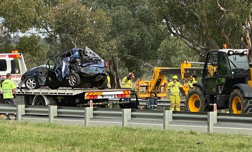 Scene of car crash on Monaro Highway