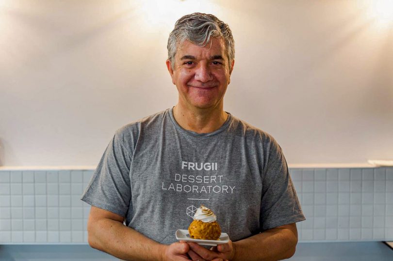 John Marshall, aka Mr Frugii, holding one of his hand made ice creams.