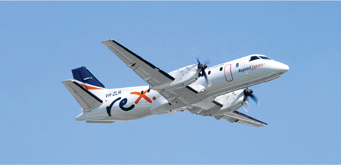 Rex Saab 340 aircraft flying.