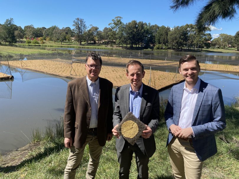 Three men and wetland