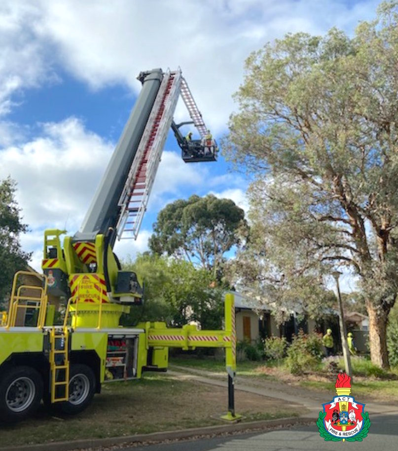 Firefighters in the aerial appliance