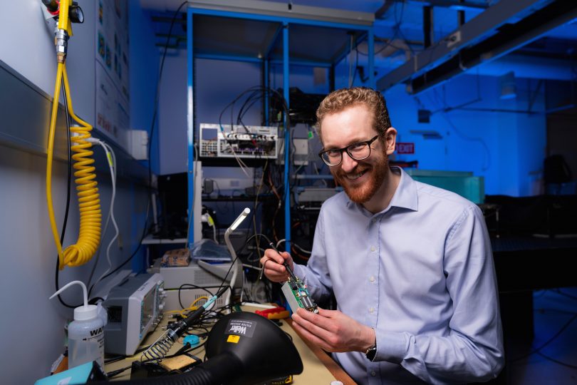 Dr Andrew Horsley at the Quantum Brilliance laboratory at the Australian National University